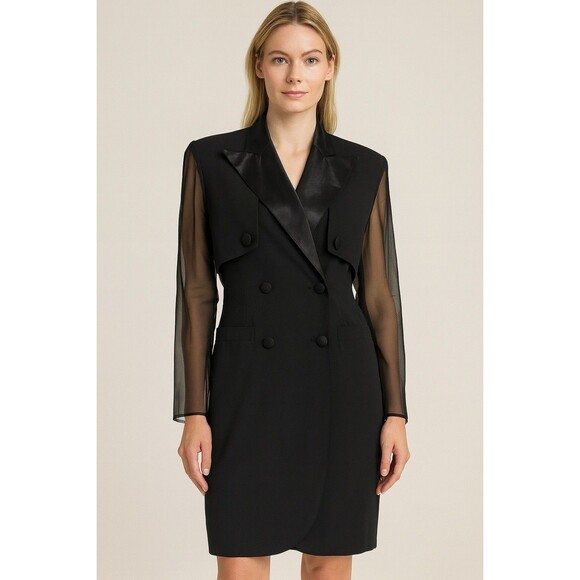 Joseph Ribkoff Black Halter Blazer Dress 2-in-1 Sheer Sleeve Overlay Size 10 - Picture 1 of 16